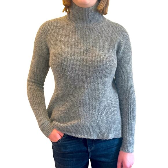 Madewell Alpaca Wool Sweater Sz S Women's Waffle Stitch Turtleneck E5271 Gray - Picture 1 of 11